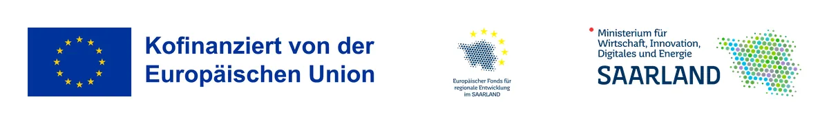 Kofinanziert von der Europäischen Union. Europäischer Fonds für regionale Entwicklung im Saarland. Ministerium für Wirtschaft, Innovation, Digitales und Energie, Saarland.